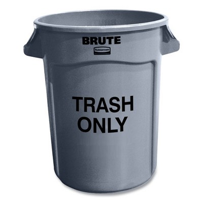 Rubbermaid Commercial Vented Round Brute Container, "Trash Only" Imprint, 32 gal, Plastic, Gray