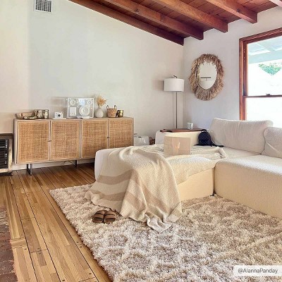 Ivory and Beige Square Shag Rug 6'7" Synthetic