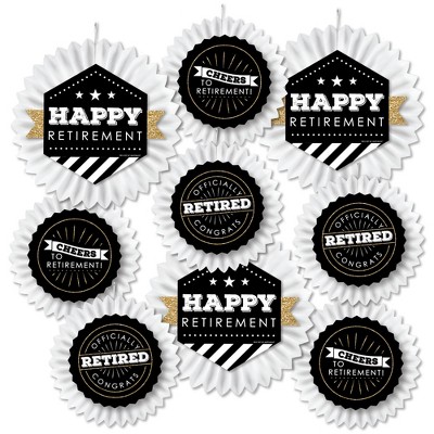 Big Dot of Happiness Happy Retirement - Hanging Retirement Party Tissue Decoration Kit - Paper Fans - Set of 9