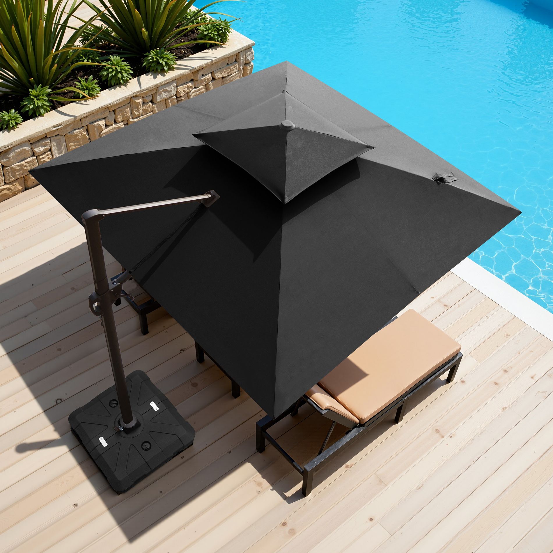 Crestlive Products 2-Tier Top Patio Cantilever Offset Umbrella 10Ft Square Canopy 360° With Wheel Base