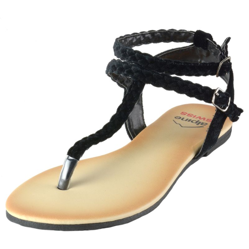 Alpine Swiss Womens Gladiator Sandals Braided T-Strap Slingback Roman Flats, 2 of 6