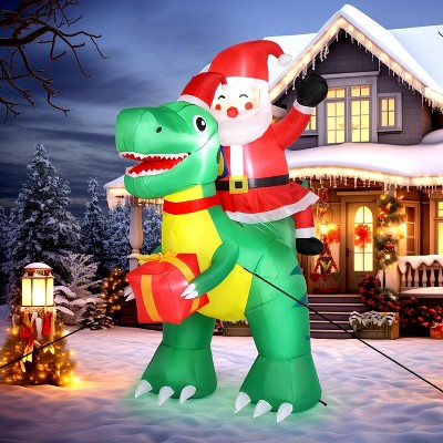 VINGLI 6ft Tall Christmas Santa Dinosaur Inflatable, Blow Up Yard Decoration with Secure Stakes Storage Bag