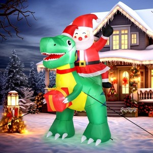 VINGLI 6ft Tall Christmas Santa Dinosaur Inflatable, Blow Up Yard Decoration with Secure Stakes Storage Bag - 1 of 4