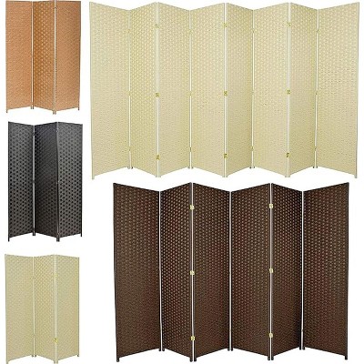 Beige 3-Panel Bamboo Woven Folding Room Divider