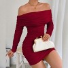 Women's Off - The - Shoulder Long - Sleeve Ruched Bodycon Mini Dress, Slim - Fitting and Elegant Dress for Parties and Nights Out - 3 of 4