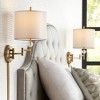 Possini Euro Design Kohle Modern Swing Arm Wall Lamps Set of 2 Polished Brass Plug-In Light Fixture White Drum Shade for Bedroom - 2 of 4