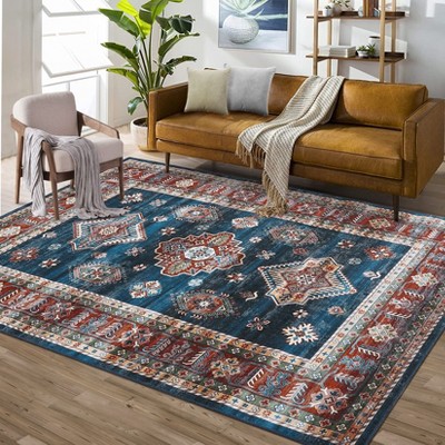 Machine Washable Rug with Non-Slip Backing Stain-Resistant Oriental Medallion Accent Rugs for Living Room Dining Room Bedroom Office Playroom