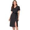 Allegra K Women's V Neck Polka Dots Button Decor Split Belted Dress - 2 of 4