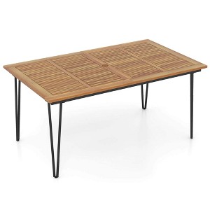 Costway 63-Inch Outdoor Dining Table for 6 People with Acacia Wood Tabletop & Metal Legs - 1 of 4