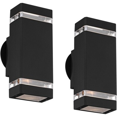 Possini Euro Modern Outdoor Wall Light Fixtures Set of 2 Black Aluminum 10 1/2" Clear Glass for Exterior House Porch Patio Outside