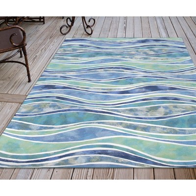 Handmade Blue Wave Ocean Rectangular Polyester Rug
