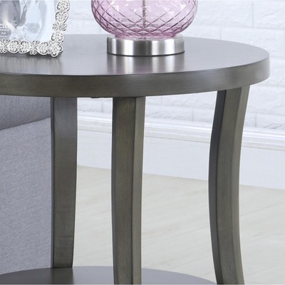 Perth Contemporary Round Gray Wooden End Table with Shelf