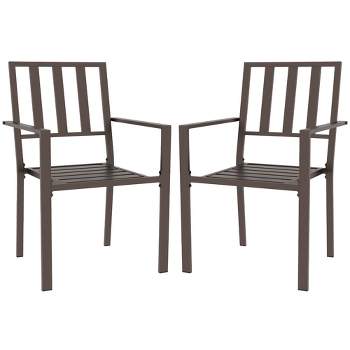 Outsunny Slatted Design Patio Dining Chairs, Set of 2 Stackable Garden Chairs, Dark Brown