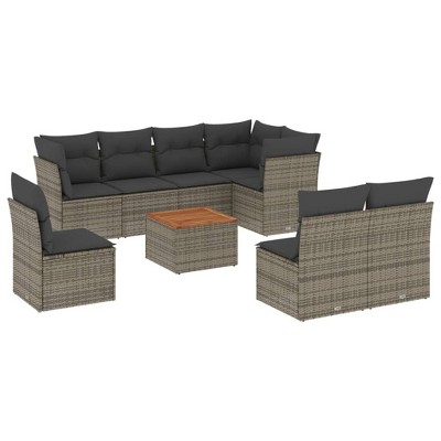 vidaXL Patio Sofa Set with Cushions Outdoor Furniture 9 Piece Poly Rattan - Gray