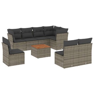 vidaXL Patio Sofa Set with Cushions Outdoor Furniture 9 Piece Poly Rattan - Gray - 1 of 4