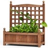 Tangkula Set of 2 Outdoor Wooden Plant Box Flower Plant Growing Box Holder with Trellis - 3 of 4