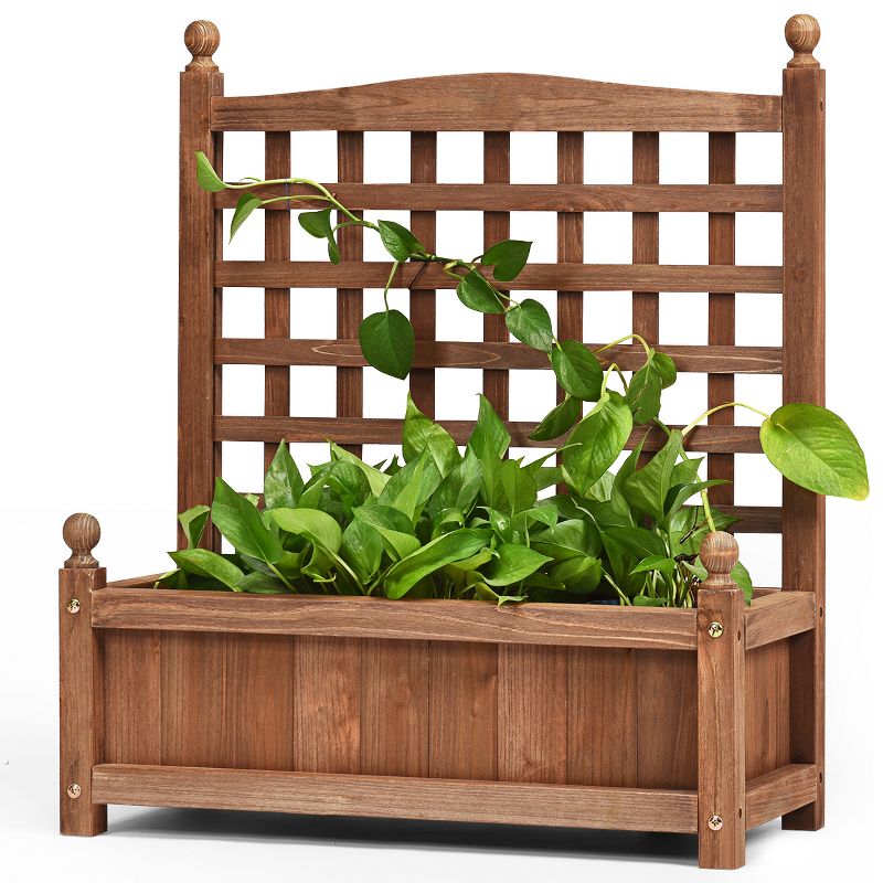 Tangkula Set of 2 Outdoor Wooden Plant Box Flower Plant Growing Box Holder with Trellis, 3 of 8