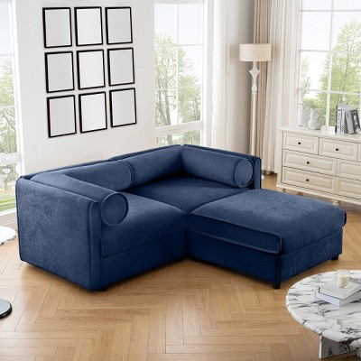Stylish Chenille 2-Seater Sofa with Ottoman Storage , Cylindrical Backrest and Armrests, Modern Loveseat Hidden Storage Space-Tanpinhause