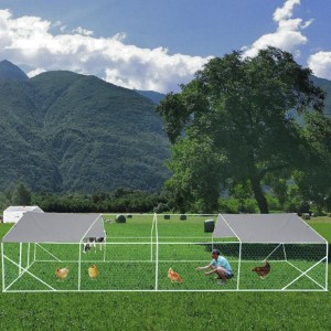 Large Metal Chicken Coop, 26x10x6FT Walk-in Chicken Runs For Yard, Metal Frame Spire Roof - 1 of 4