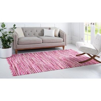 Handmade Pink Braided Synthetic Stripe Reversible Indoor Rug 4x6