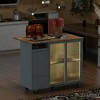 LED Light Kitchen Cart on Wheels with 2 Fluted Glass Doors and 1 Flip Cabinet Door - 2 of 4