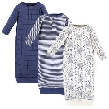 Touched by Nature Baby Boy Organic Cotton Henley Long-Sleeve Gowns 3pk, Elephant