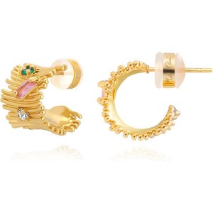 14K Gold Plated Post Twisted Huggie Hoops for Women Minimalist Open Earings Dome Jewelry - 1 of 4