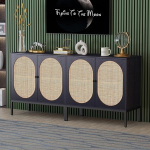 Brafab 63" Buffet Sideboard Cabinets, 4-Door Rattan Storage Cabinet Accent Entryway Chest Console Table Liquor Wood Cupboard for Dining Room - 1 of 4