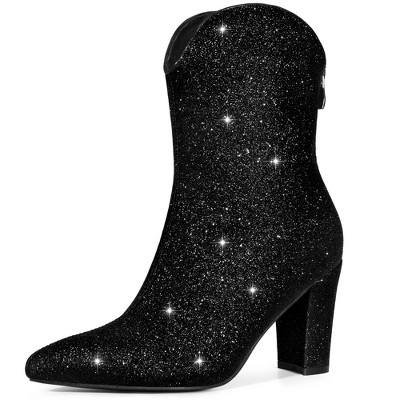 Womens black best sale glitter booties