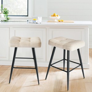 25" Kobe Backless Beige Upholstered Saddle Counter Stool (Set of 2)-The Pop Home - 1 of 4