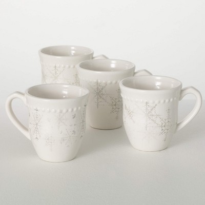 4.25"H Sullivans Christmas Silver White Snowflake Mug Set of 4  White-Blue