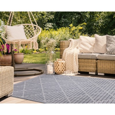 Malibu Checker Diamond Navy Rectangular Indoor/Outdoor Rug
