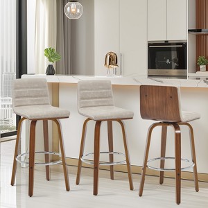 Bekrvio 26"/29" Swivel Bar Stools Set of 1/2/3/4, Faux Leather Upholstered Counter Chairs with Wood Legs, Mid-Century Seating for Kitchen Island - 1 of 4