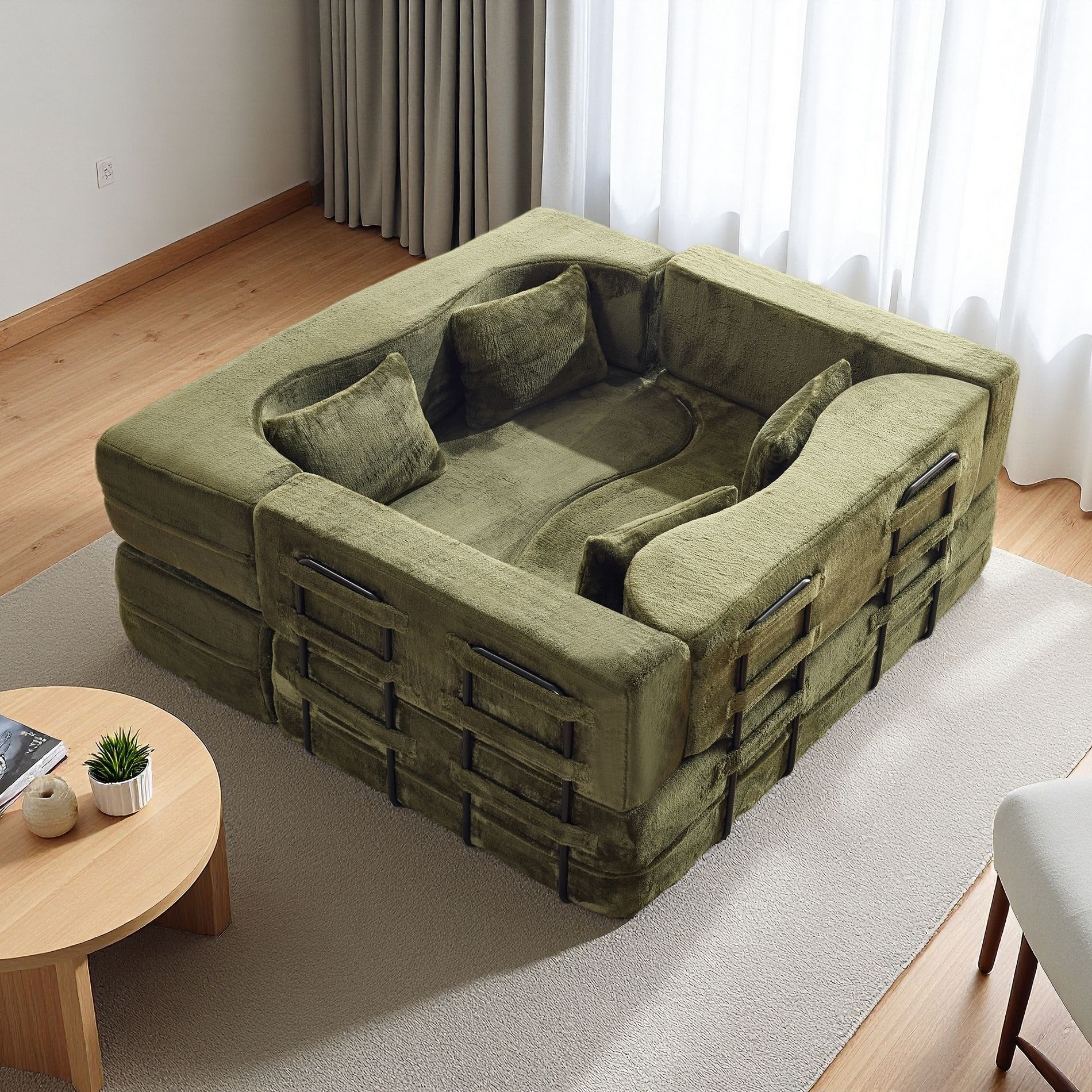 71" Plush Folding Sofa Bed with High-Density Foam, Convertible Floor Sofa