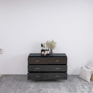 XIYUYEU 6 Drawers Dresser for Bedroom,Modern Dresser with Golden Handles and High Glossy Surface,Dressers for Kids Room,Living Room,White/Black - 1 of 4