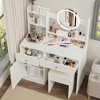 FONTOI 35.43"W Vanity Desk with Mirror and Lights 3 Color Lighting and Cushioned Chair for Bedroom Dressing Room, White, 35.43"*15.75"*52.36" - 2 of 4