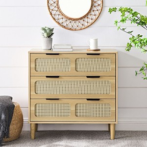 3 Rattan Drawer Dresser With 3 Wide Drawers, Metal Handles Modern Rattan Dresser Cabinet For Bedroom, Living Room - 1 of 4