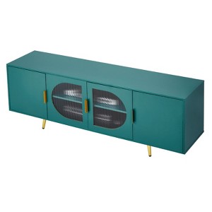 VEVOR TV Stand for TVs up to 75 inch, Modern Entertainment Center with Glass Doors and Gold Legs, TV Cabinet Storage with Adjustable Shelves, Green - 1 of 4