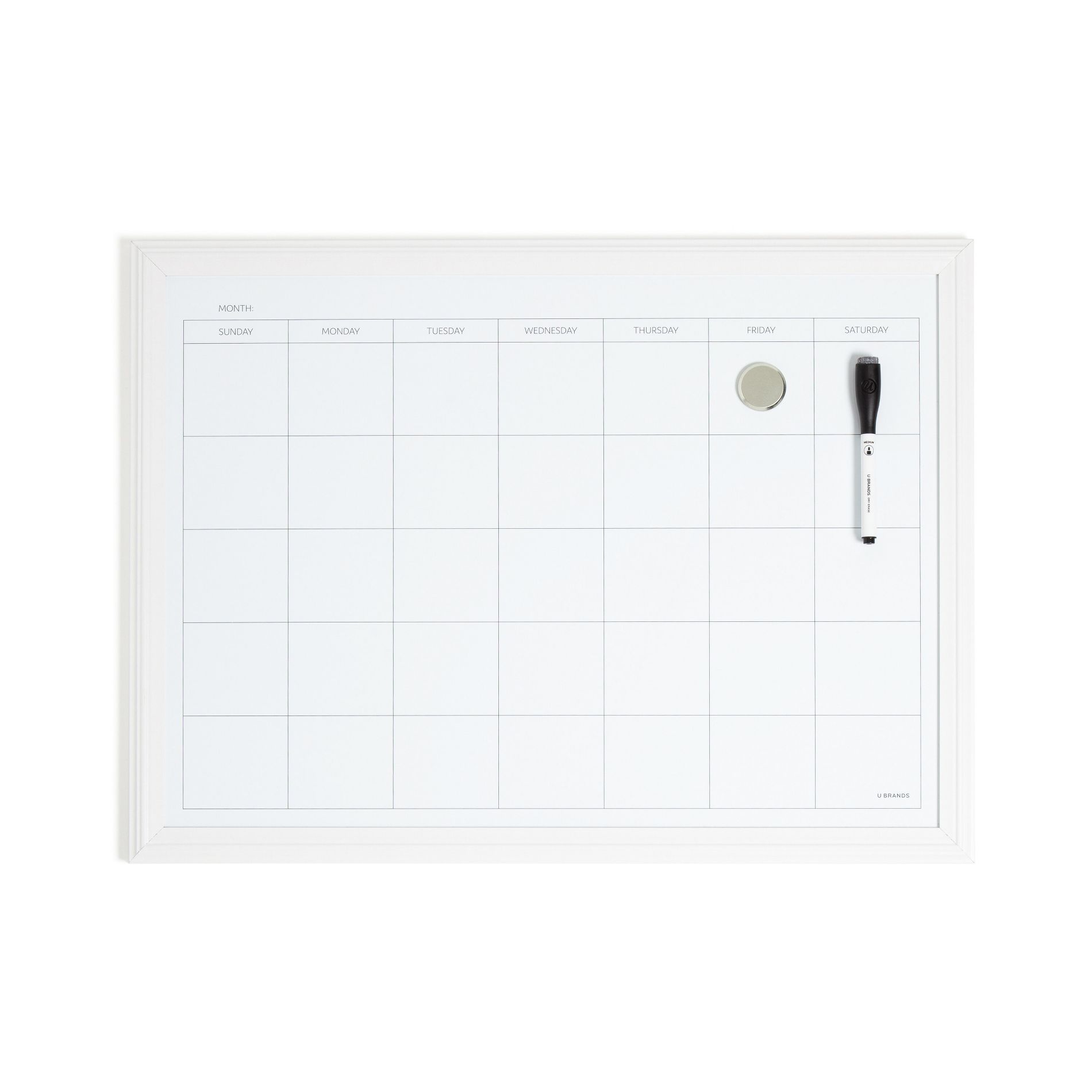 U Brands 17"x23" Thin Décor Frame Dry Erase Calendar White