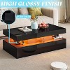 AMERLIFE 3 Pieces Modern High Gloss Living Room Table Set with LED Light and Storage, 2 End Side Tables with Charging Station for Living Room - 3 of 4