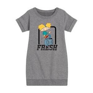 Girls' - Hey Arnold! - Fresh Arnold Graphic Short Sleeve Fleece Dress - 1 of 4