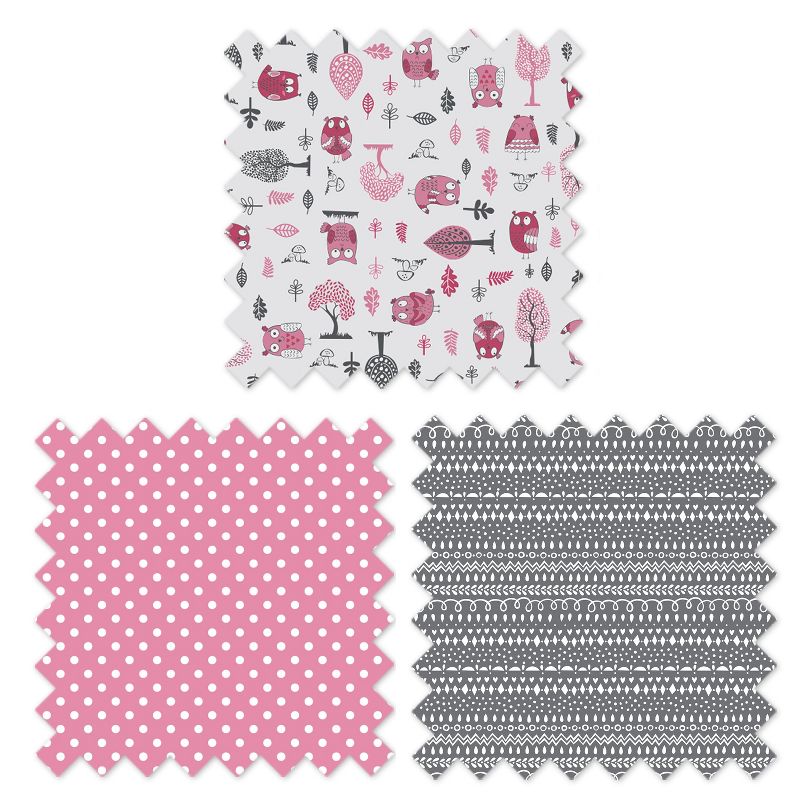 Bacati - Owls Pink/Gray Girls Cotton Crib Rail Guard Covers set of 2 Small Side, 4 of 6