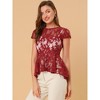 INSPIRE CHIC Women's Lace High Low Hem Cap Sleeves Peplum  Blouse - 3 of 4
