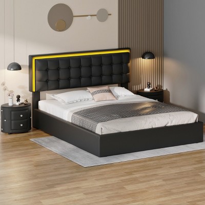3-Pieces Bedroom Sets, Queen Size Bed With Led Lights, Two Nightstands With 2 Drawers For Each-Cuddlewood