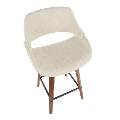 Walnut and Cream Fabric Mid-Century Modern Swivel Counter Stool, Set of 2