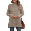 Women's Fall Winter High Neck Ribbed Knit Top - Loose Fit T-Shirt with Side Slits - 2 of 4