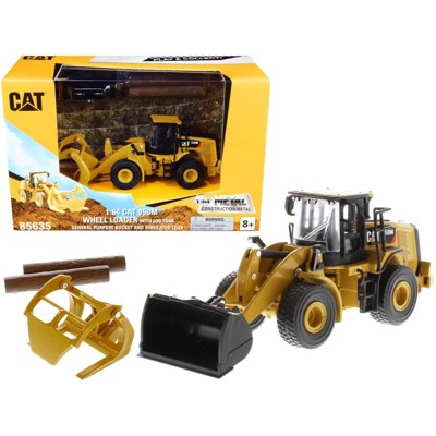 CAT Caterpillar 950M Wheel Loader W/ Bucket & Log Fork W/ Two Log Poles "Play & Collect!" 1/64 Diecast Model by Diecast Masters