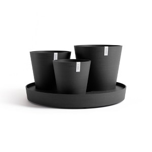 Ecopots Dubai Self Watering Durable Modern Round Indoor/Outdoor Recycled-Based Composite Flower Pot Planters w/Wheels and Saucer, Dark Grey, 22" - 1 of 4