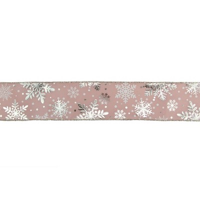 Northlight Pink and Silver Snowflake Christmas Wired Craft Ribbon 2.5" x 16 Yards