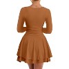 Long Sleeve Corset Mini Dress with Square Neck & Ruffle Hem, Ruched Waist Party Dress for Night Out, Cocktail, Dinner Date Brown - 2 of 4